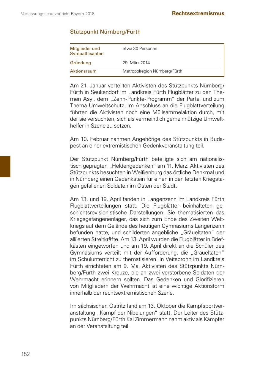 Seite 152 des Verfassungsschutzbericht 2018 Bayern