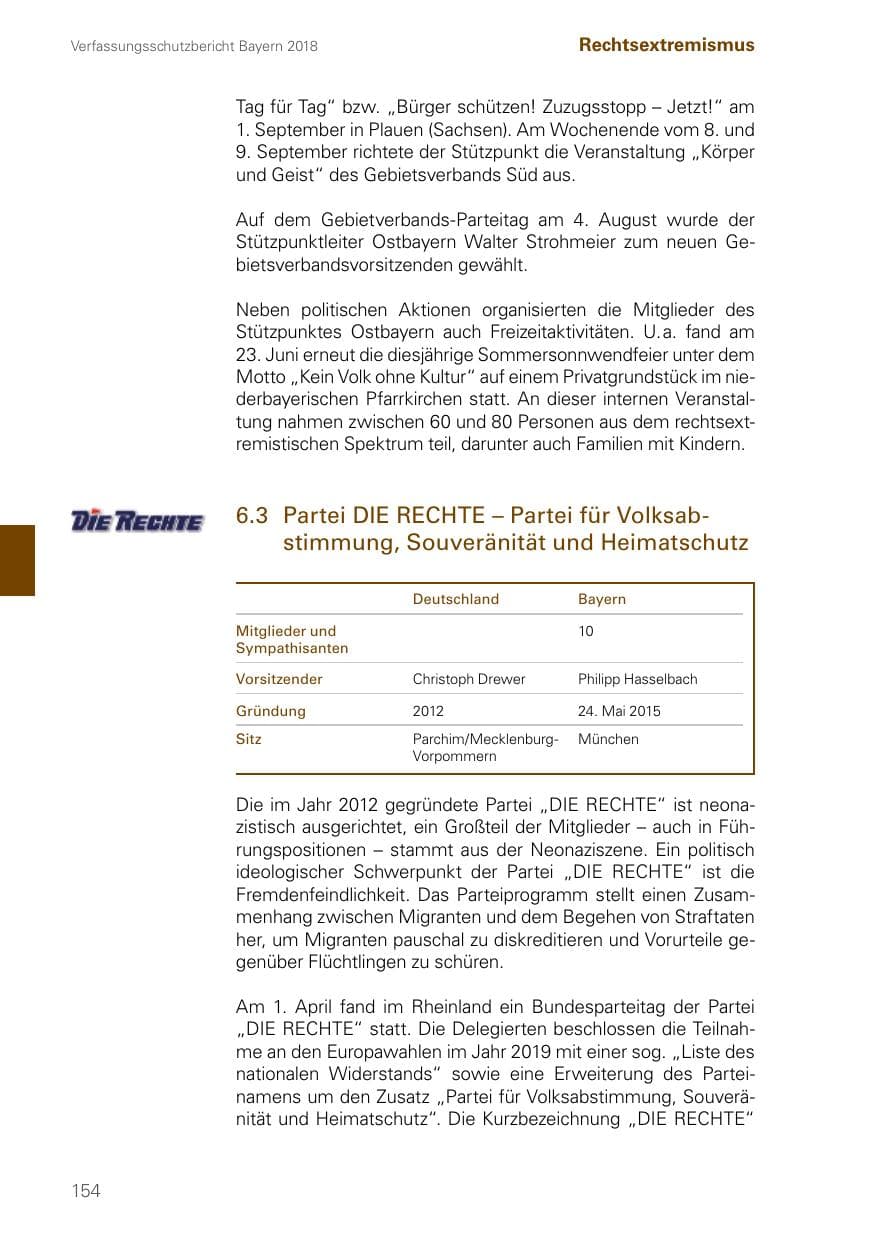 Seite 154 des Verfassungsschutzbericht 2018 Bayern