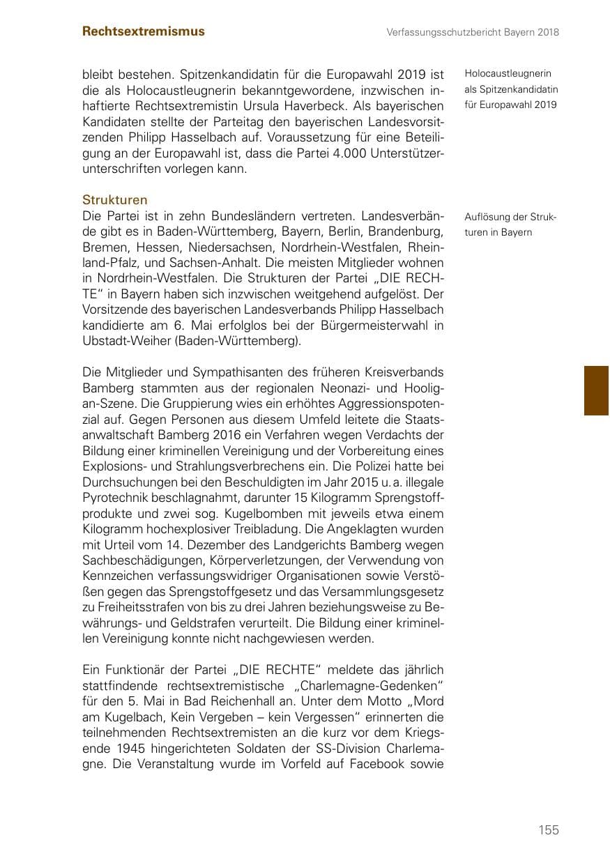 Seite 155 des Verfassungsschutzbericht 2018 Bayern
