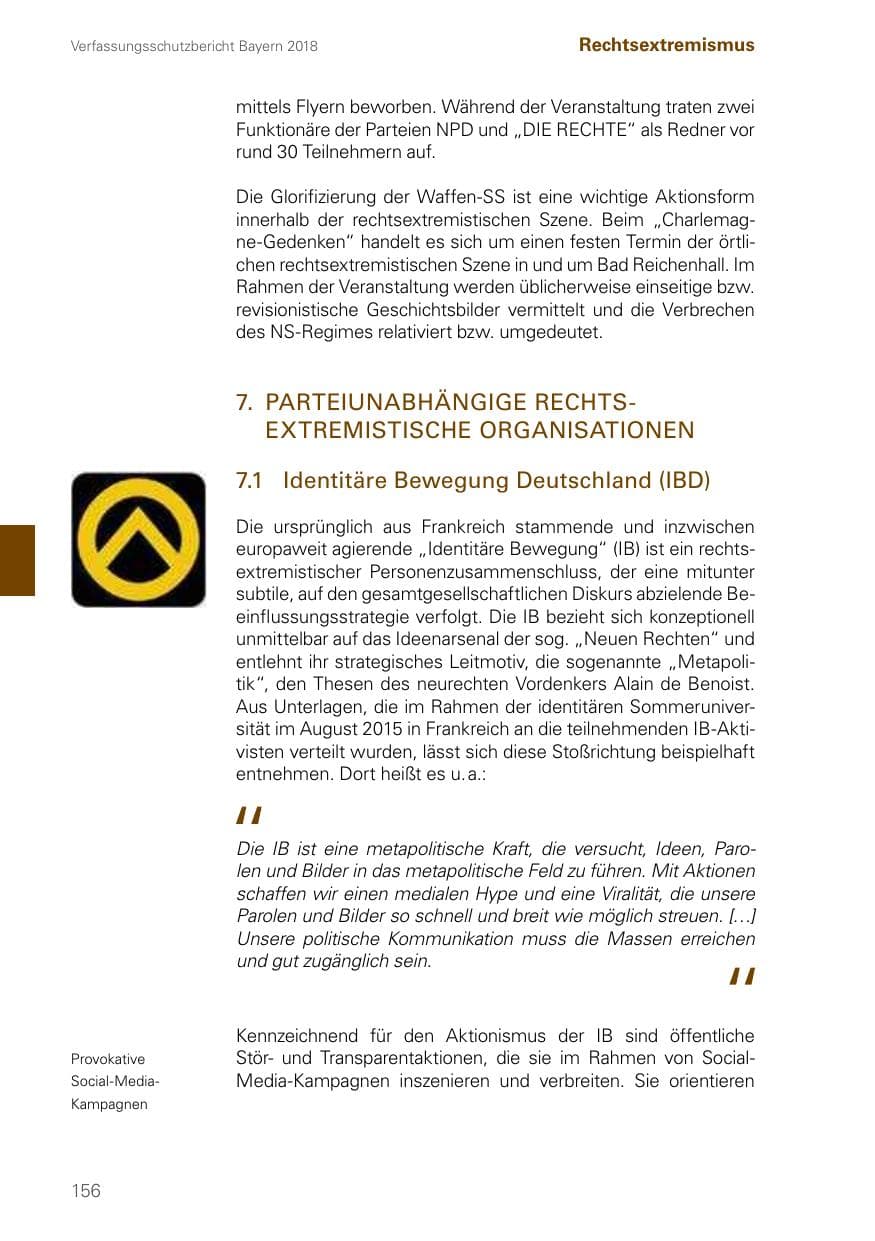 Seite 156 des Verfassungsschutzbericht 2018 Bayern