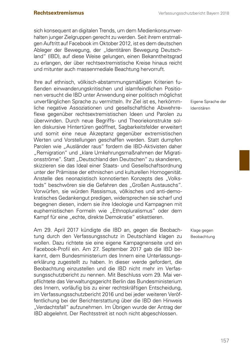 Seite 157 des Verfassungsschutzbericht 2018 Bayern