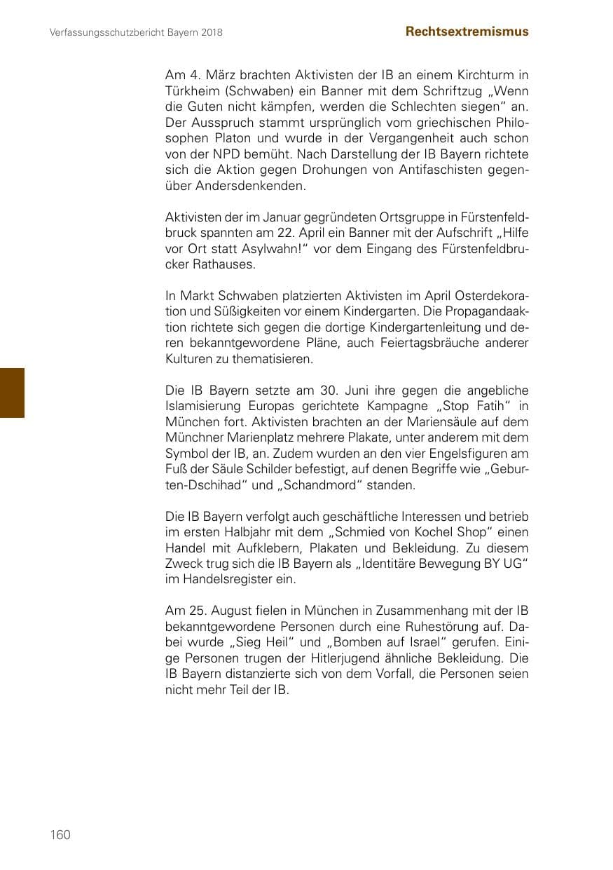 Seite 160 des Verfassungsschutzbericht 2018 Bayern