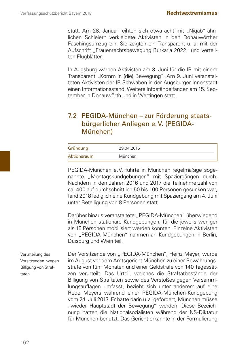 Seite 162 des Verfassungsschutzbericht 2018 Bayern