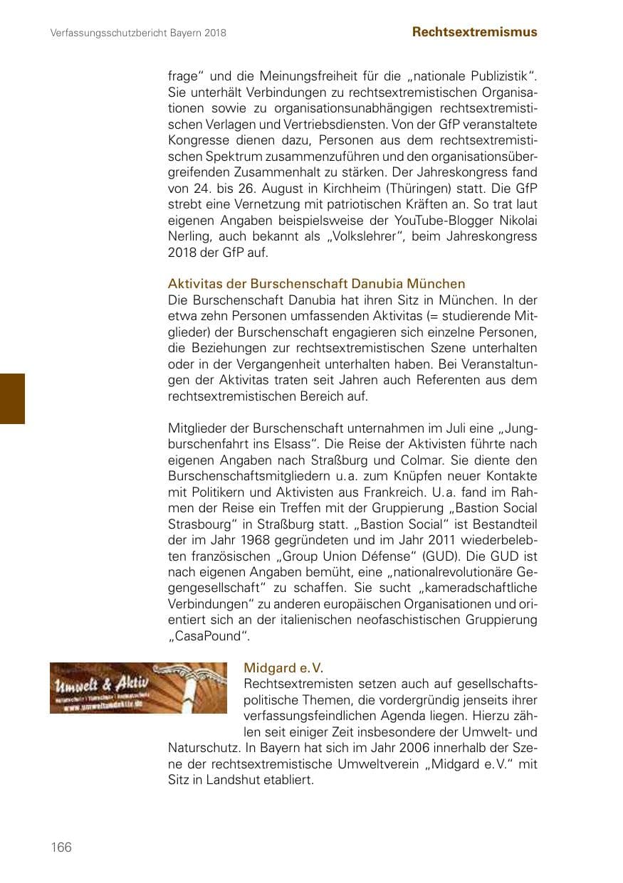 Seite 166 des Verfassungsschutzbericht 2018 Bayern