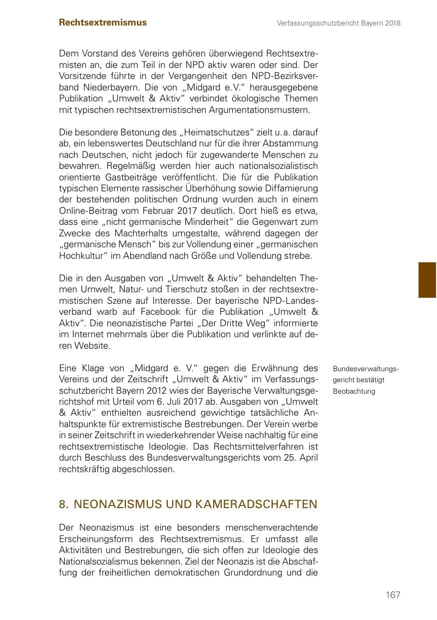 Seite 167 des Verfassungsschutzbericht 2018 Bayern