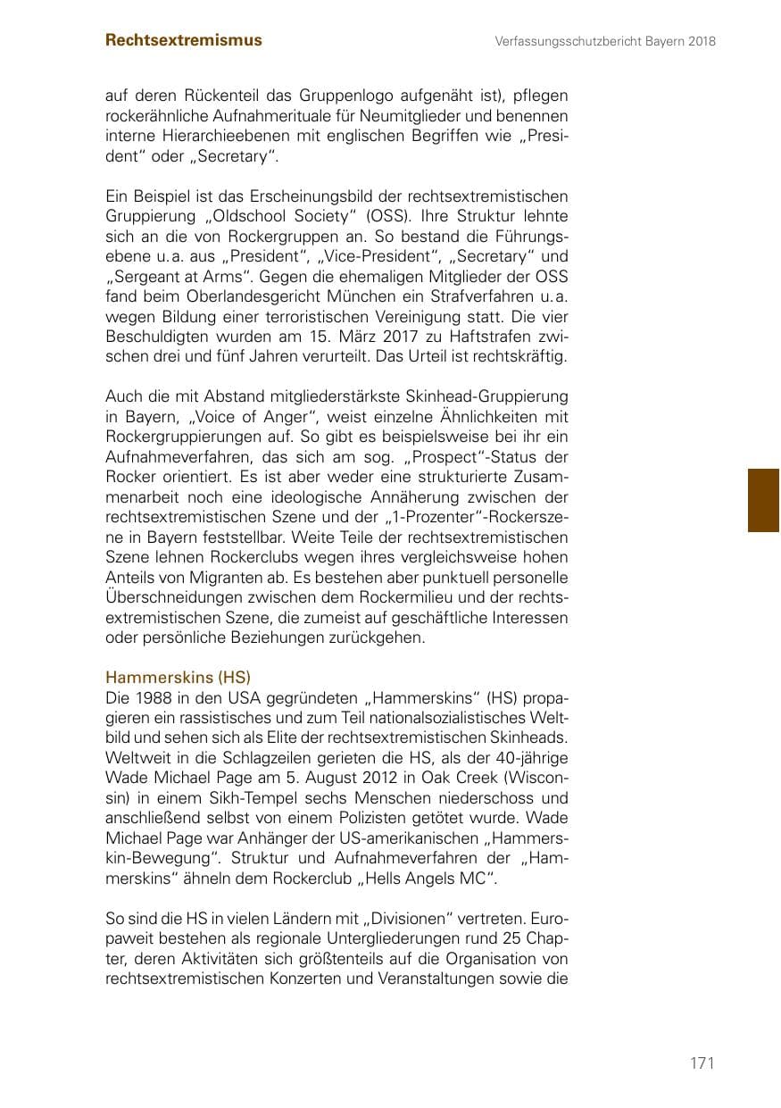 Seite 171 des Verfassungsschutzbericht 2018 Bayern
