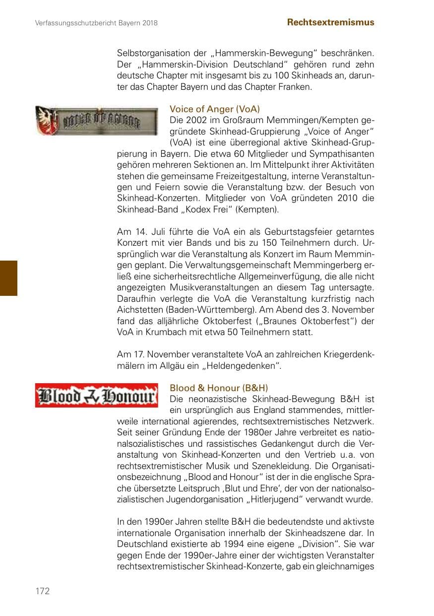 Seite 172 des Verfassungsschutzbericht 2018 Bayern