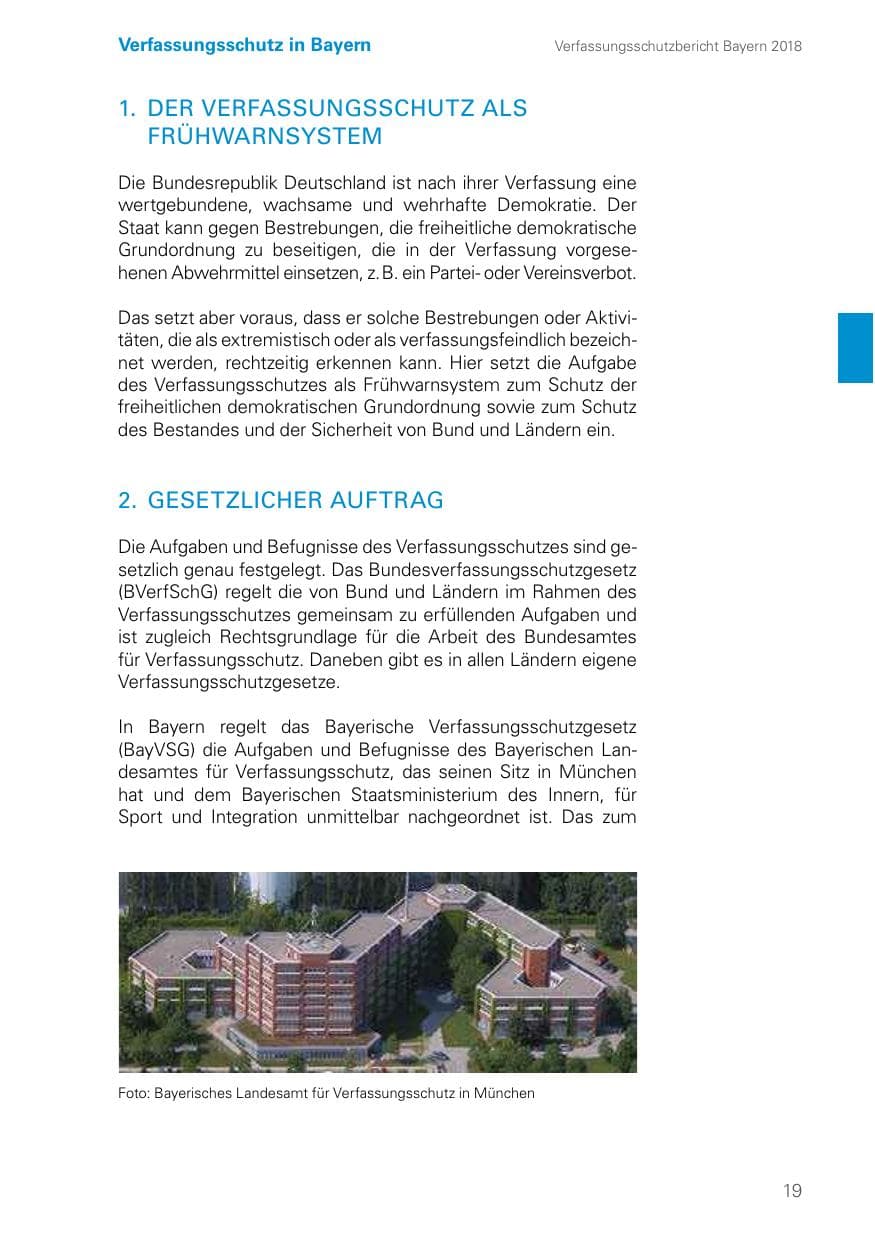 Seite 19 des Verfassungsschutzbericht 2018 Bayern