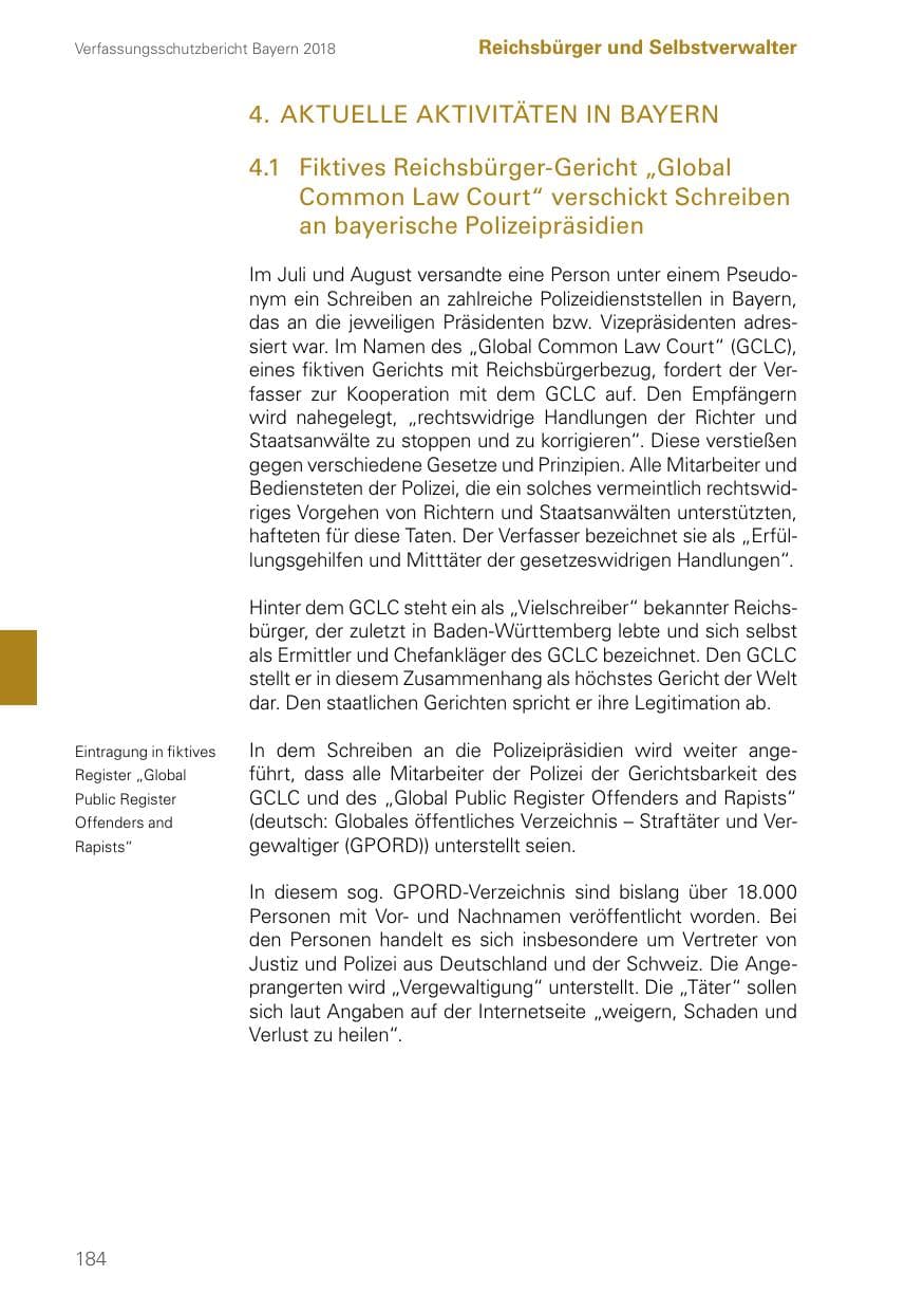 Seite 184 des Verfassungsschutzbericht 2018 Bayern
