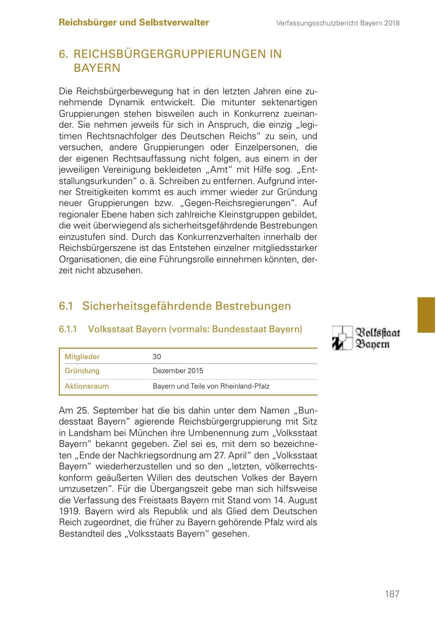 Seite 187 des Verfassungsschutzbericht 2018 Bayern