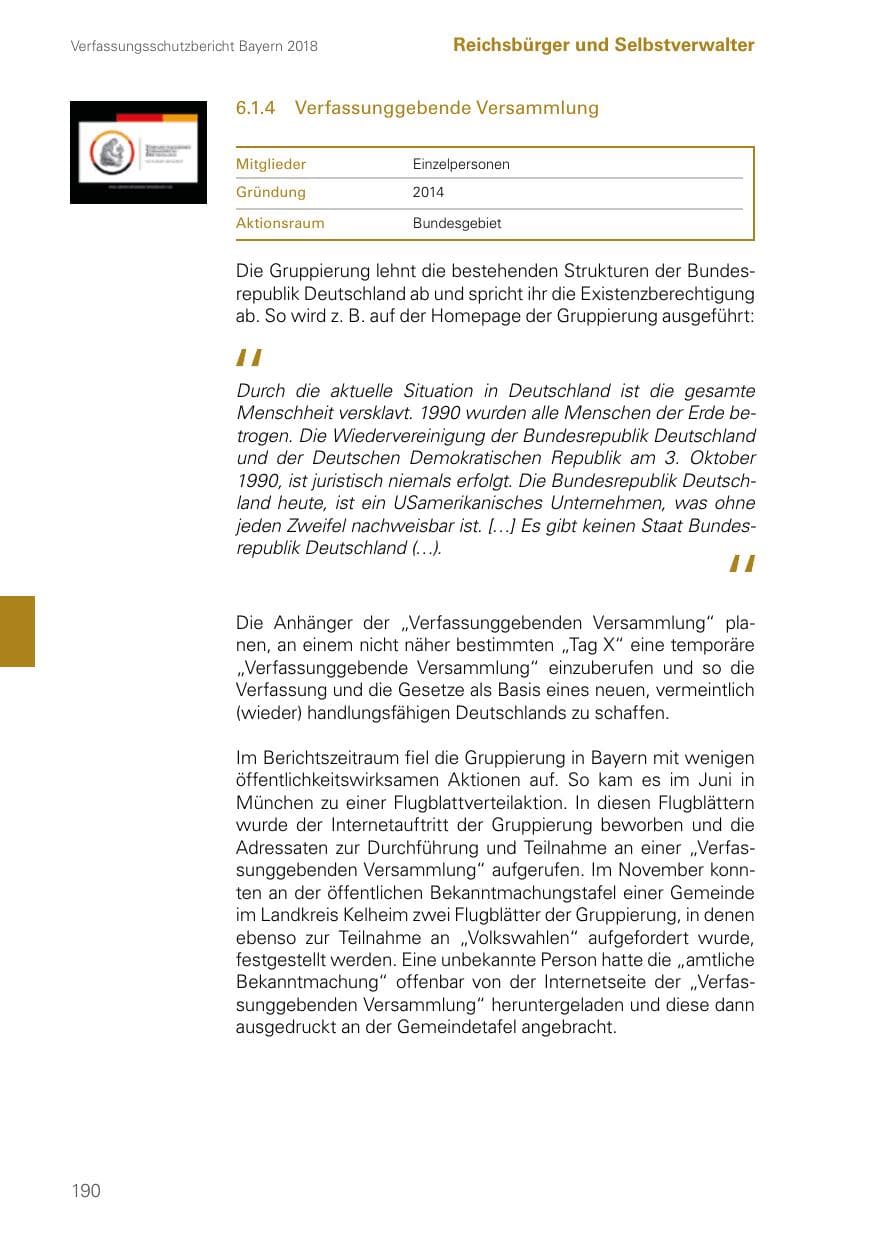 Seite 190 des Verfassungsschutzbericht 2018 Bayern