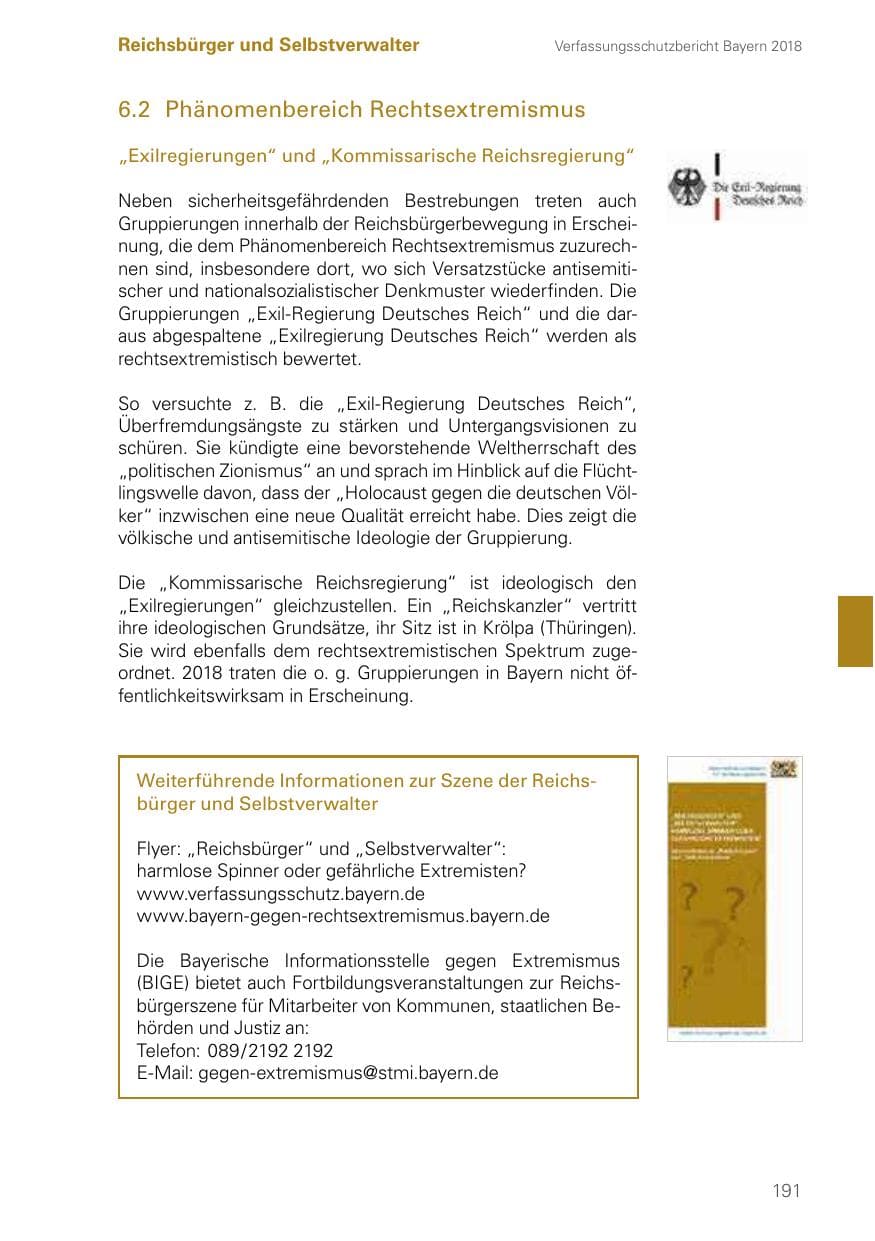 Seite 191 des Verfassungsschutzbericht 2018 Bayern