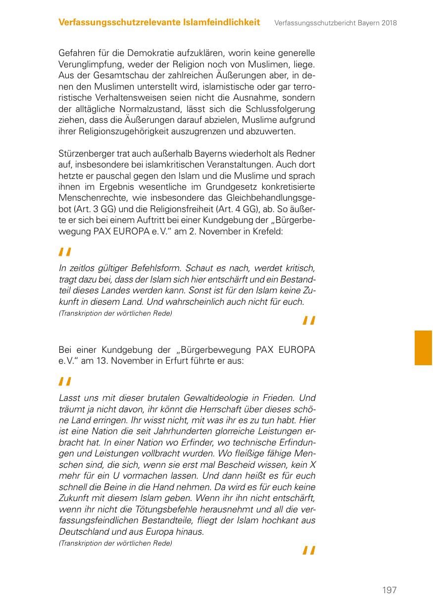 Seite 197 des Verfassungsschutzbericht 2018 Bayern