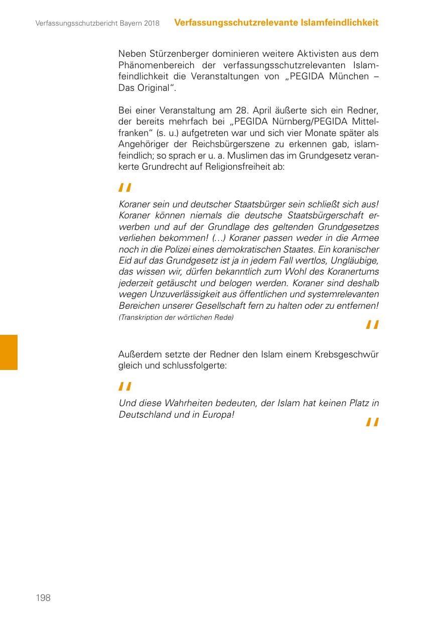 Seite 198 des Verfassungsschutzbericht 2018 Bayern