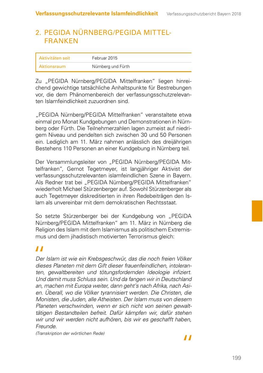 Seite 199 des Verfassungsschutzbericht 2018 Bayern