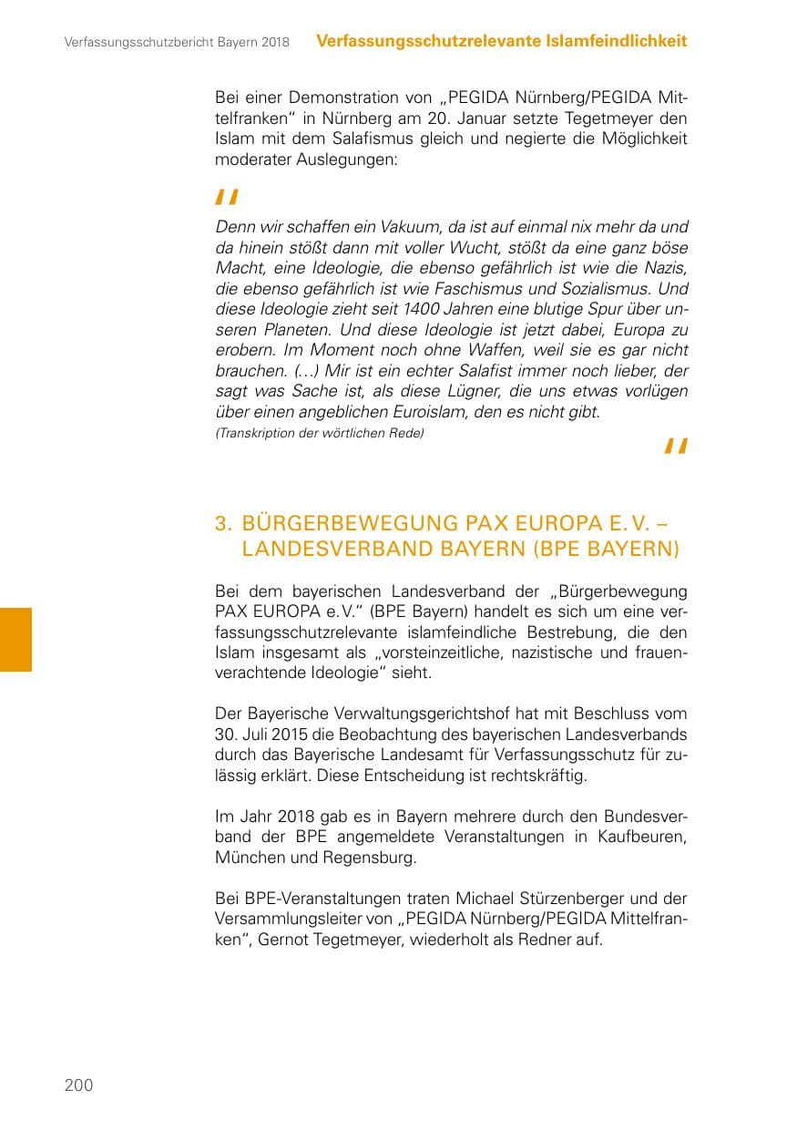 Seite 200 des Verfassungsschutzbericht 2018 Bayern