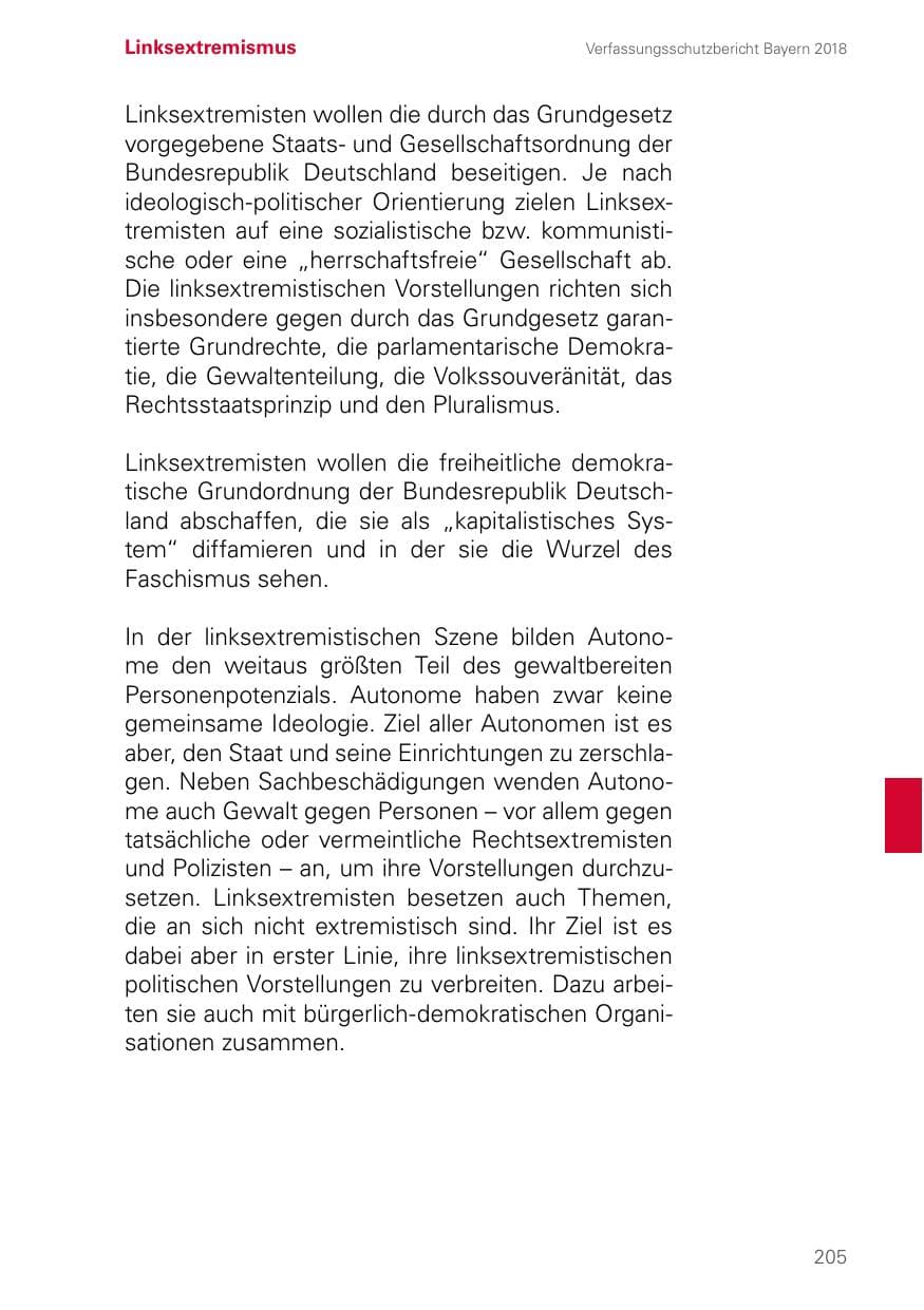 Seite 205 des Verfassungsschutzbericht 2018 Bayern