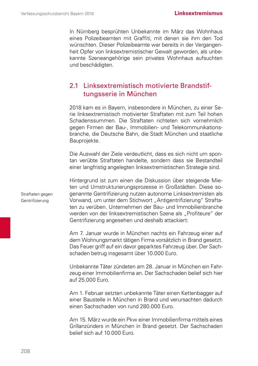 Seite 208 des Verfassungsschutzbericht 2018 Bayern