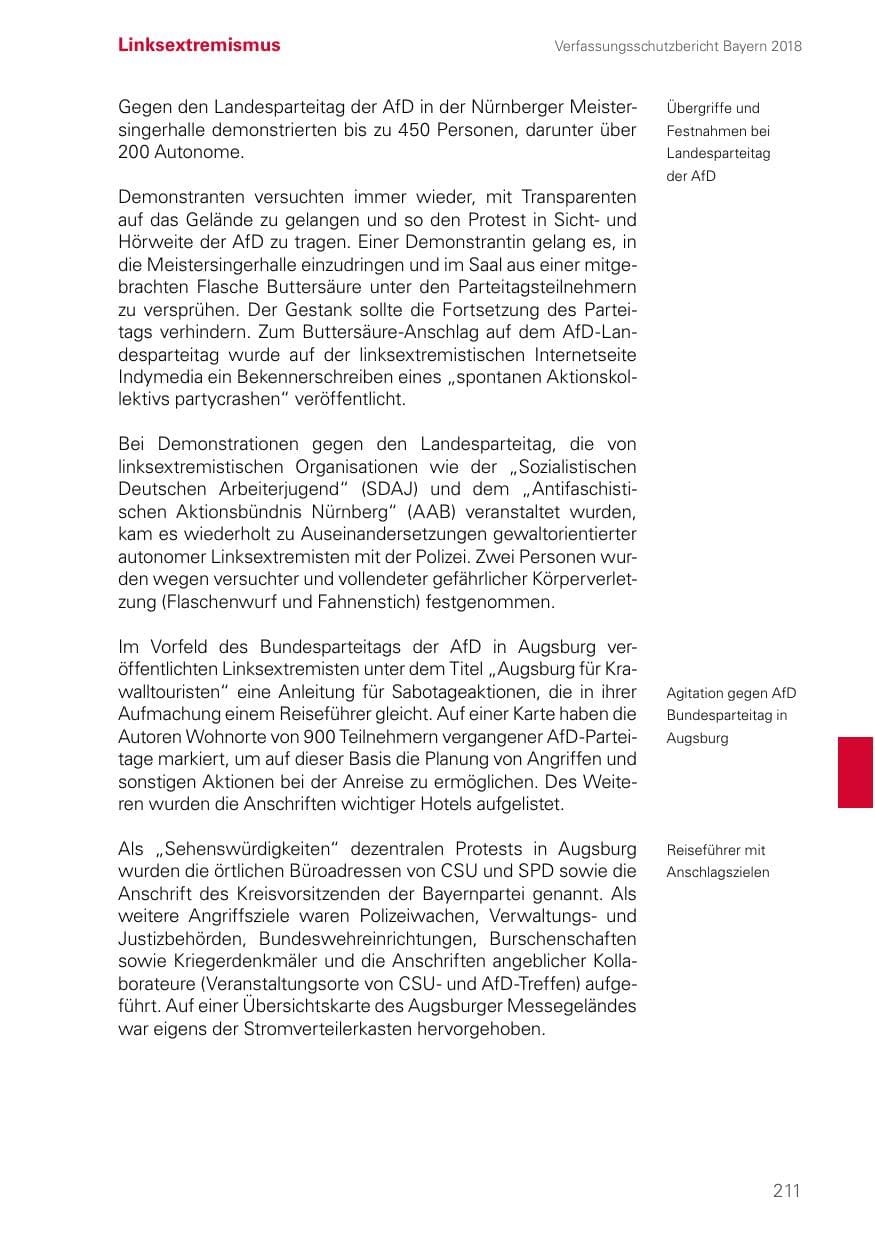 Seite 211 des Verfassungsschutzbericht 2018 Bayern