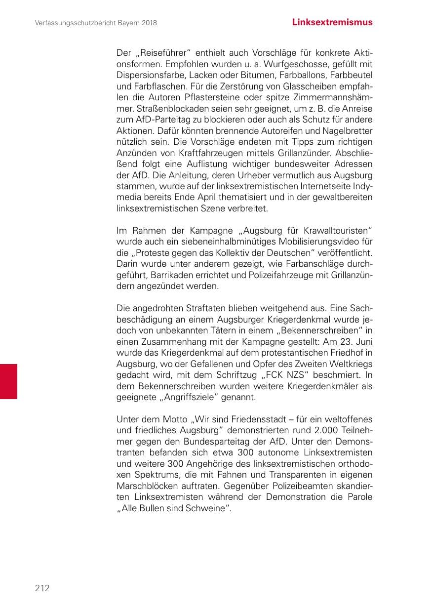 Seite 212 des Verfassungsschutzbericht 2018 Bayern