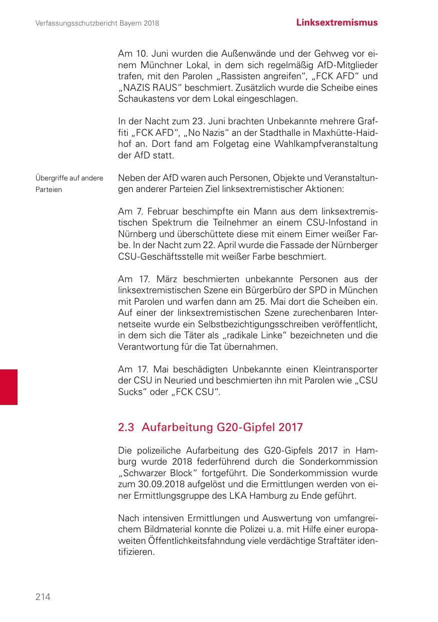 Seite 214 des Verfassungsschutzbericht 2018 Bayern
