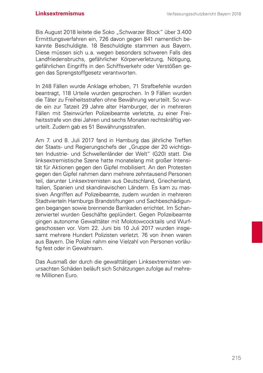 Seite 215 des Verfassungsschutzbericht 2018 Bayern