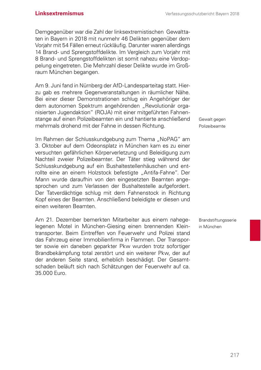 Seite 217 des Verfassungsschutzbericht 2018 Bayern