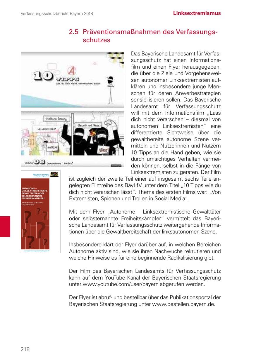 Seite 218 des Verfassungsschutzbericht 2018 Bayern