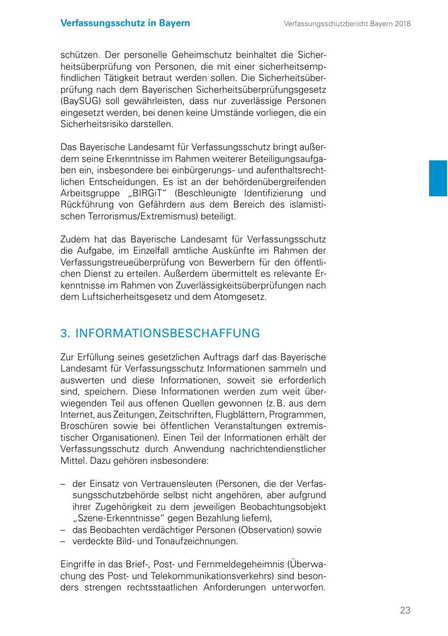 Seite 23 des Verfassungsschutzbericht 2018 Bayern