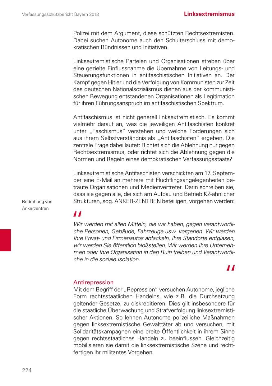 Seite 224 des Verfassungsschutzbericht 2018 Bayern