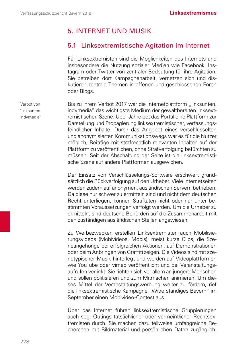 Seite 228 des Verfassungsschutzbericht 2018 Bayern