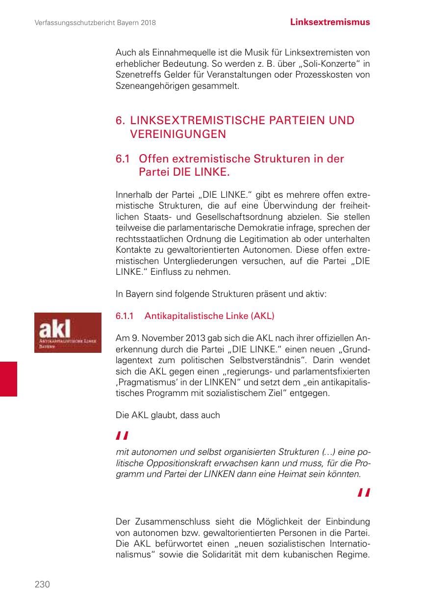 Seite 230 des Verfassungsschutzbericht 2018 Bayern
