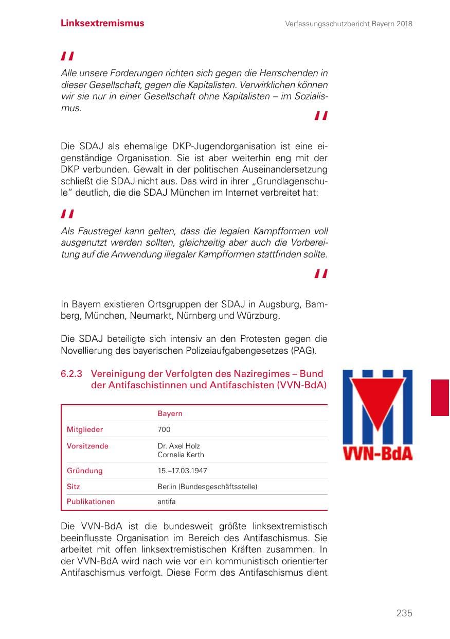 Seite 235 des Verfassungsschutzbericht 2018 Bayern