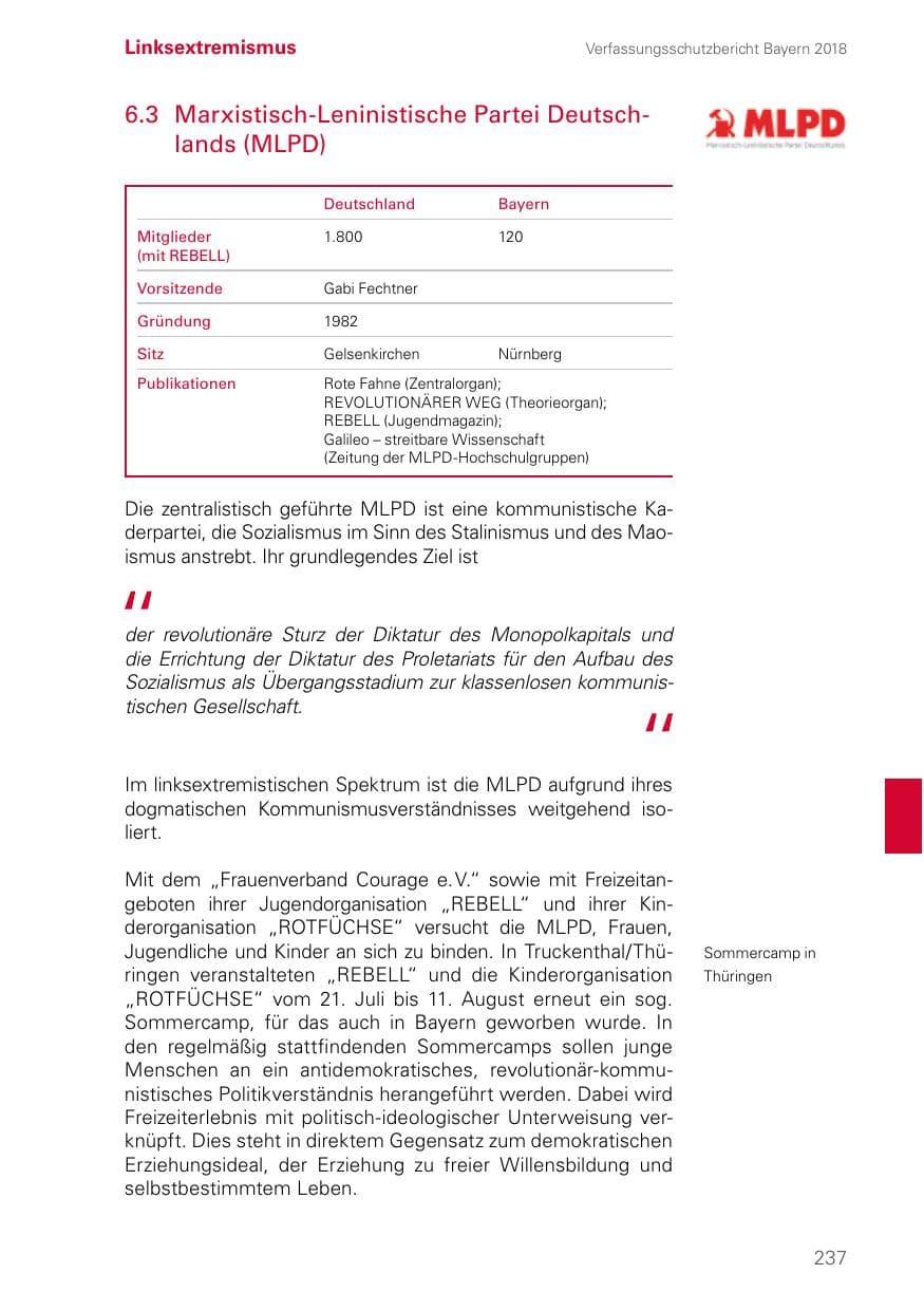 Seite 237 des Verfassungsschutzbericht 2018 Bayern