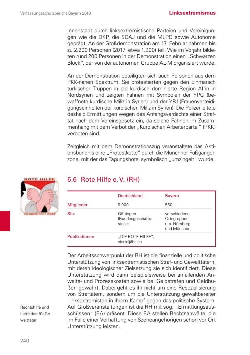 Seite 240 des Verfassungsschutzbericht 2018 Bayern