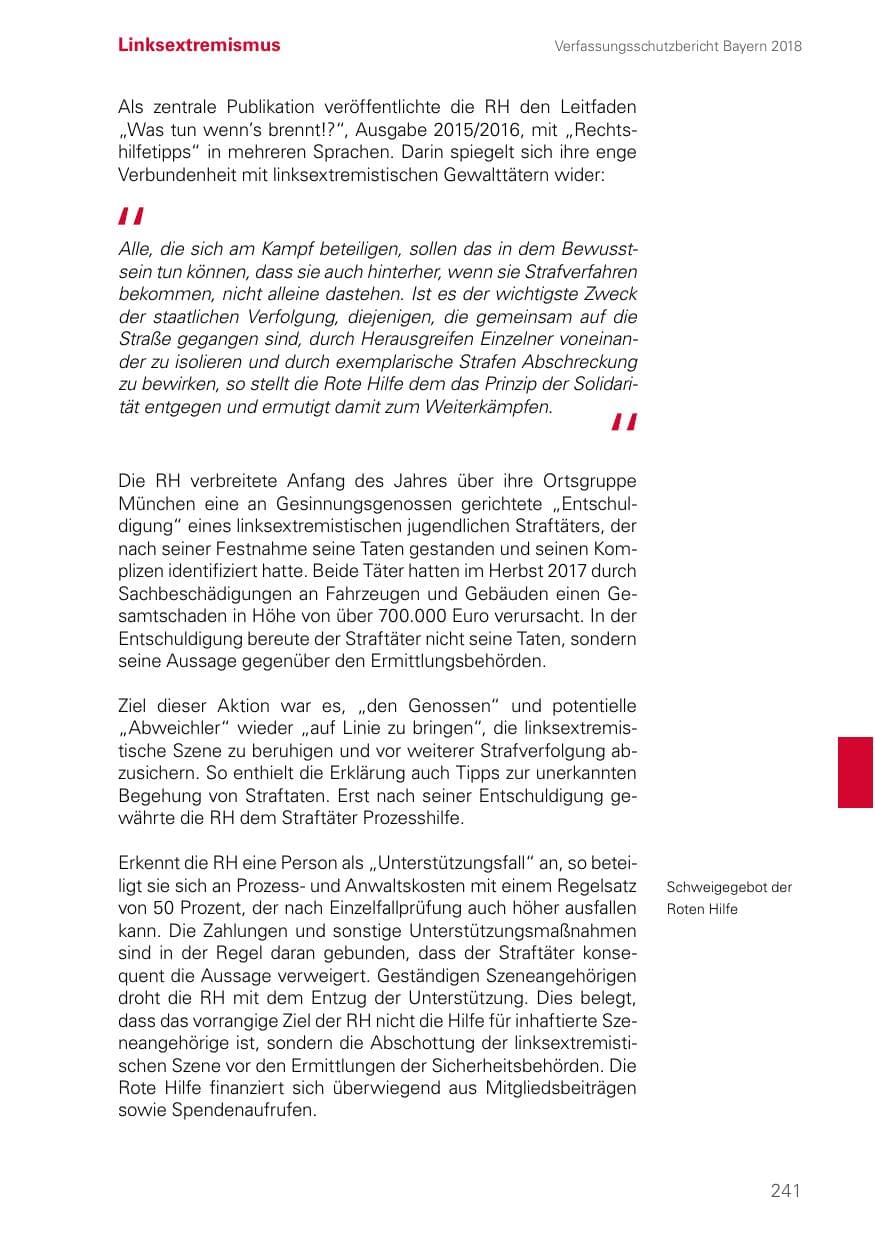 Seite 241 des Verfassungsschutzbericht 2018 Bayern