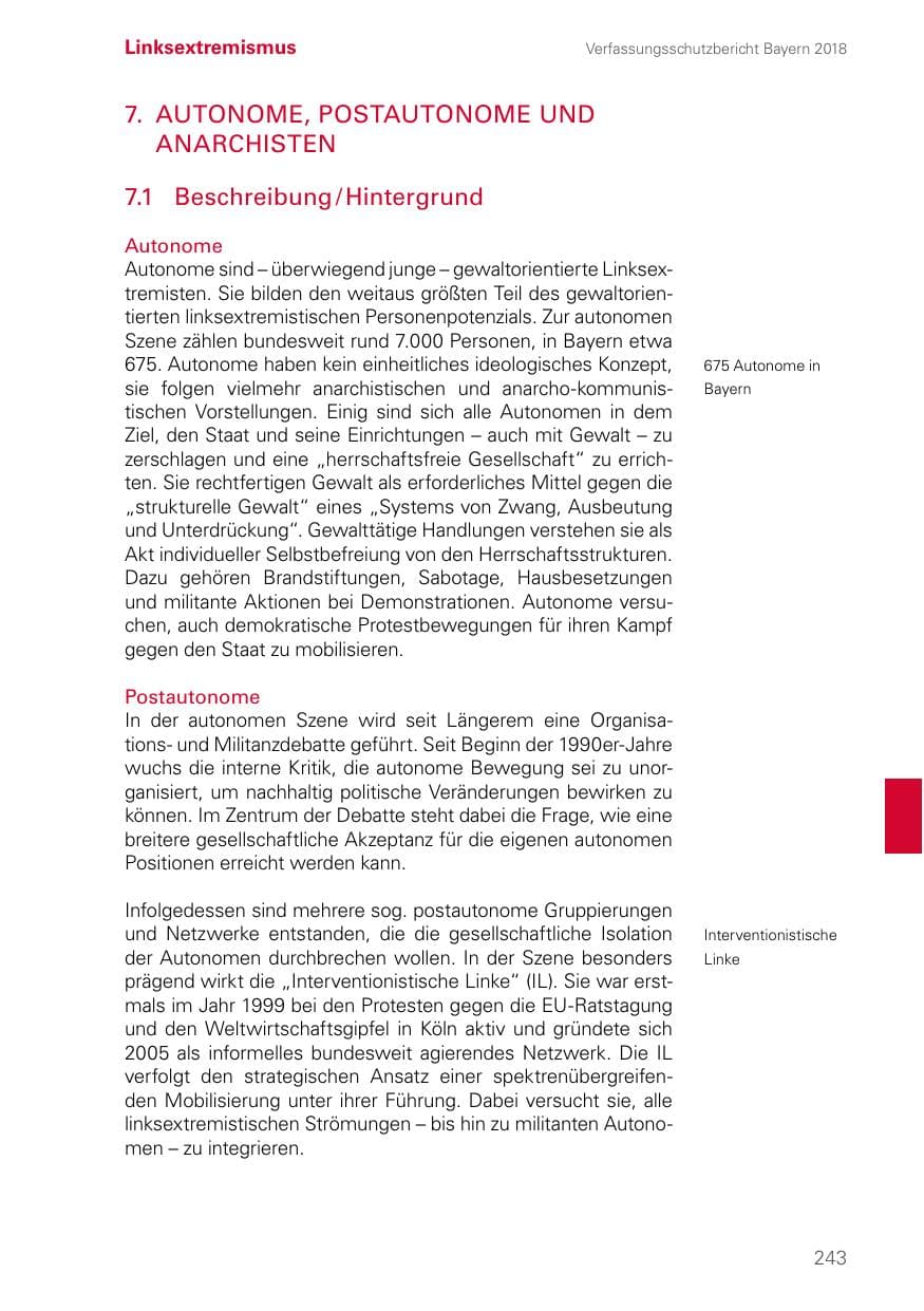 Seite 243 des Verfassungsschutzbericht 2018 Bayern