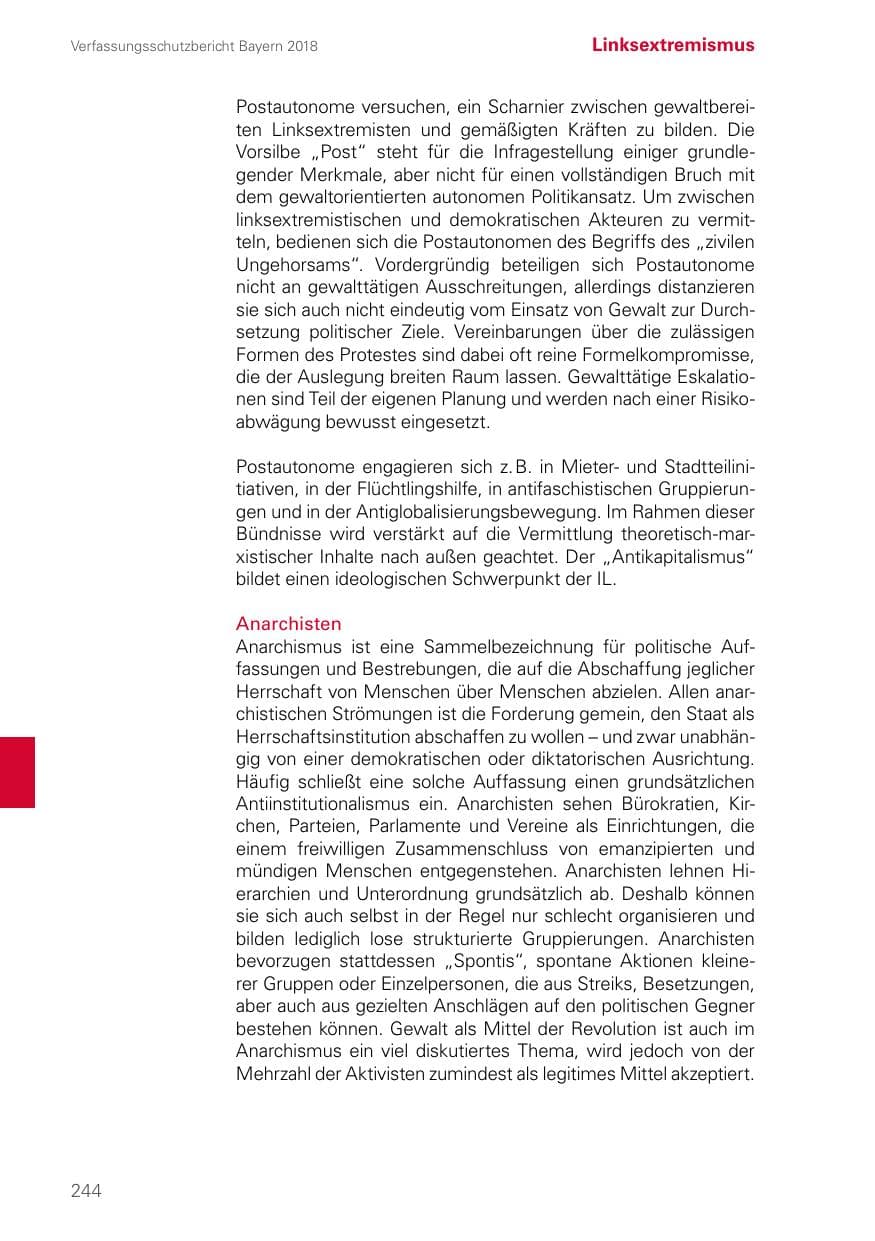 Seite 244 des Verfassungsschutzbericht 2018 Bayern