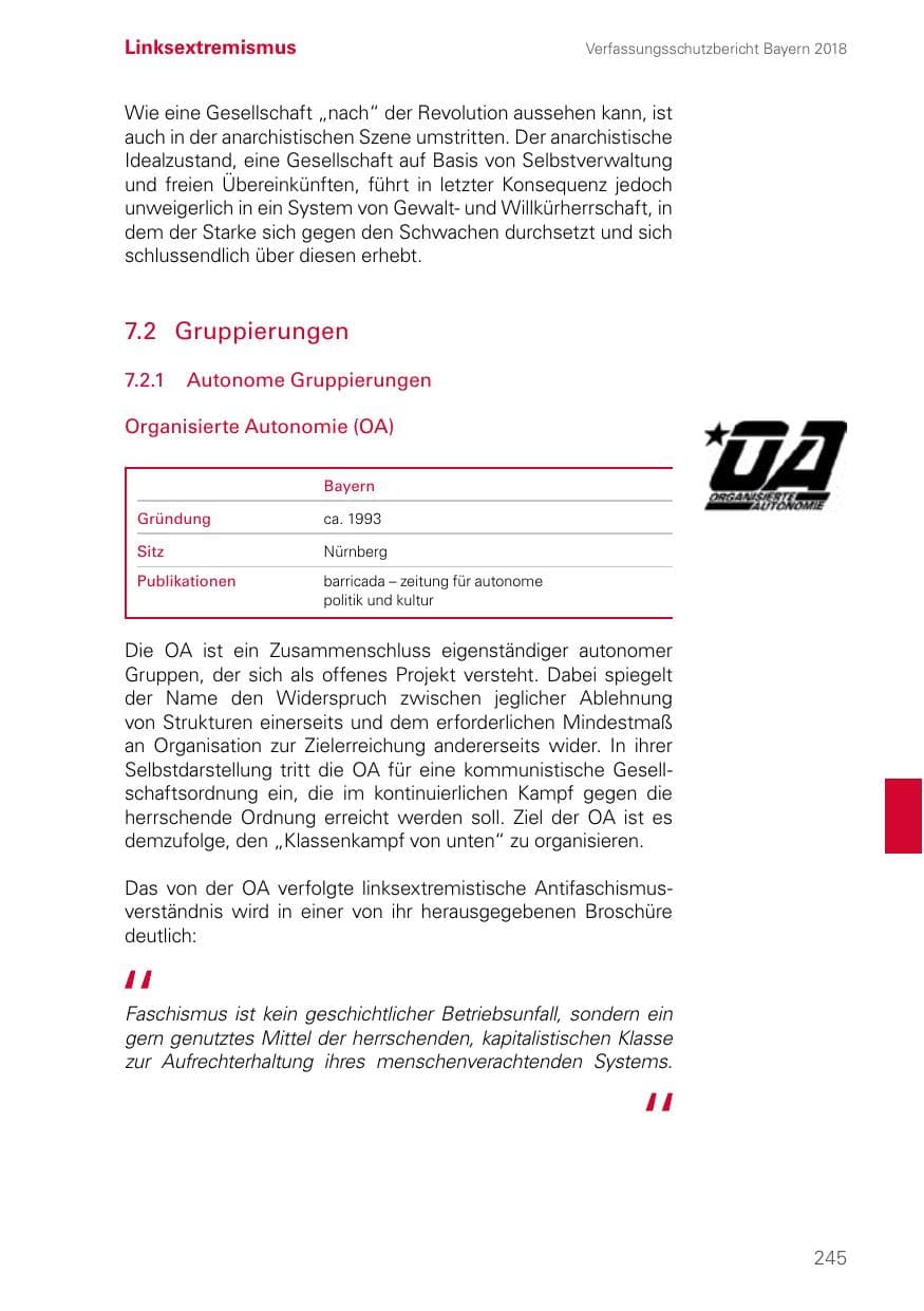 Seite 245 des Verfassungsschutzbericht 2018 Bayern