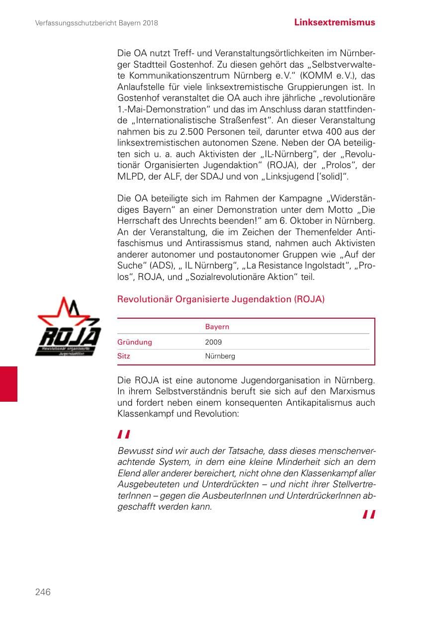 Seite 246 des Verfassungsschutzbericht 2018 Bayern