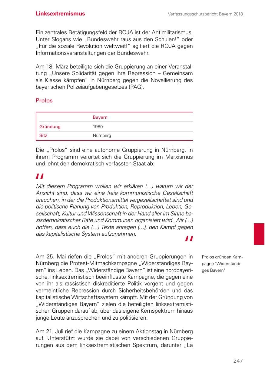 Seite 247 des Verfassungsschutzbericht 2018 Bayern