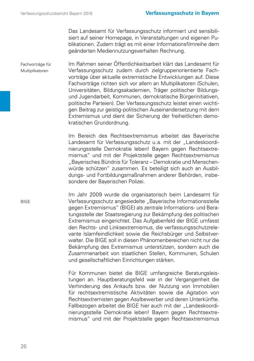 Seite 26 des Verfassungsschutzbericht 2018 Bayern