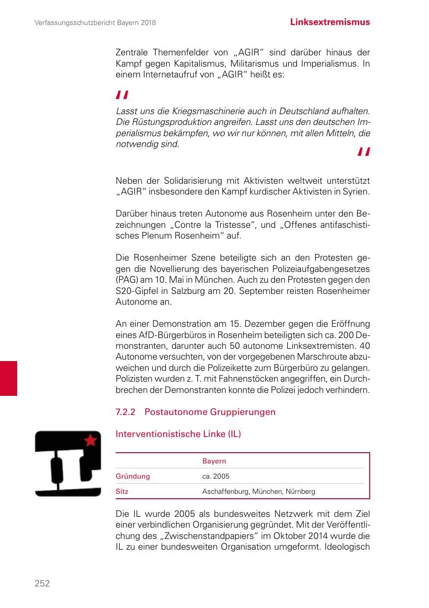 Seite 252 des Verfassungsschutzbericht 2018 Bayern