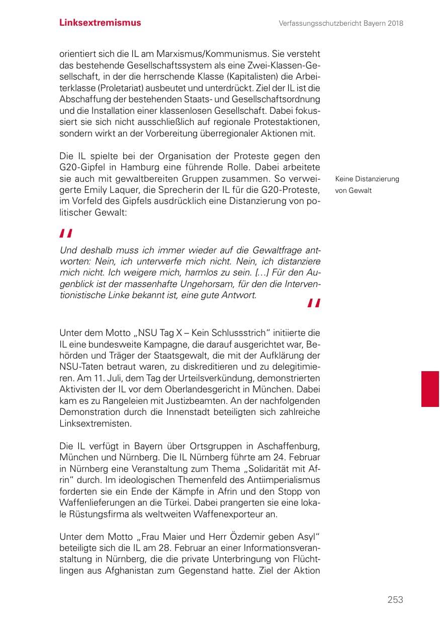 Seite 253 des Verfassungsschutzbericht 2018 Bayern