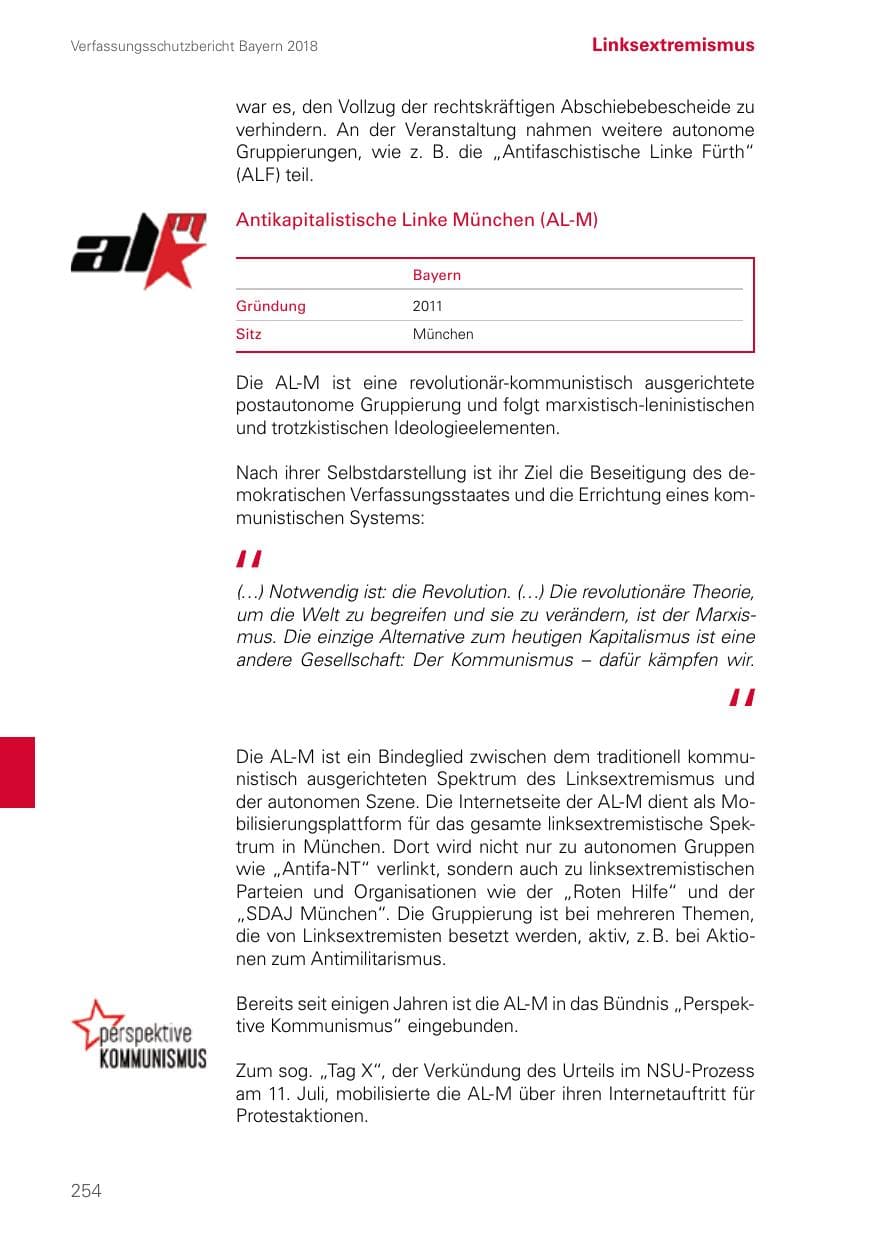 Seite 254 des Verfassungsschutzbericht 2018 Bayern