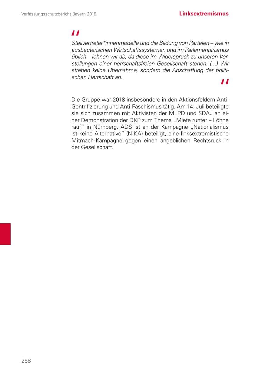 Seite 258 des Verfassungsschutzbericht 2018 Bayern