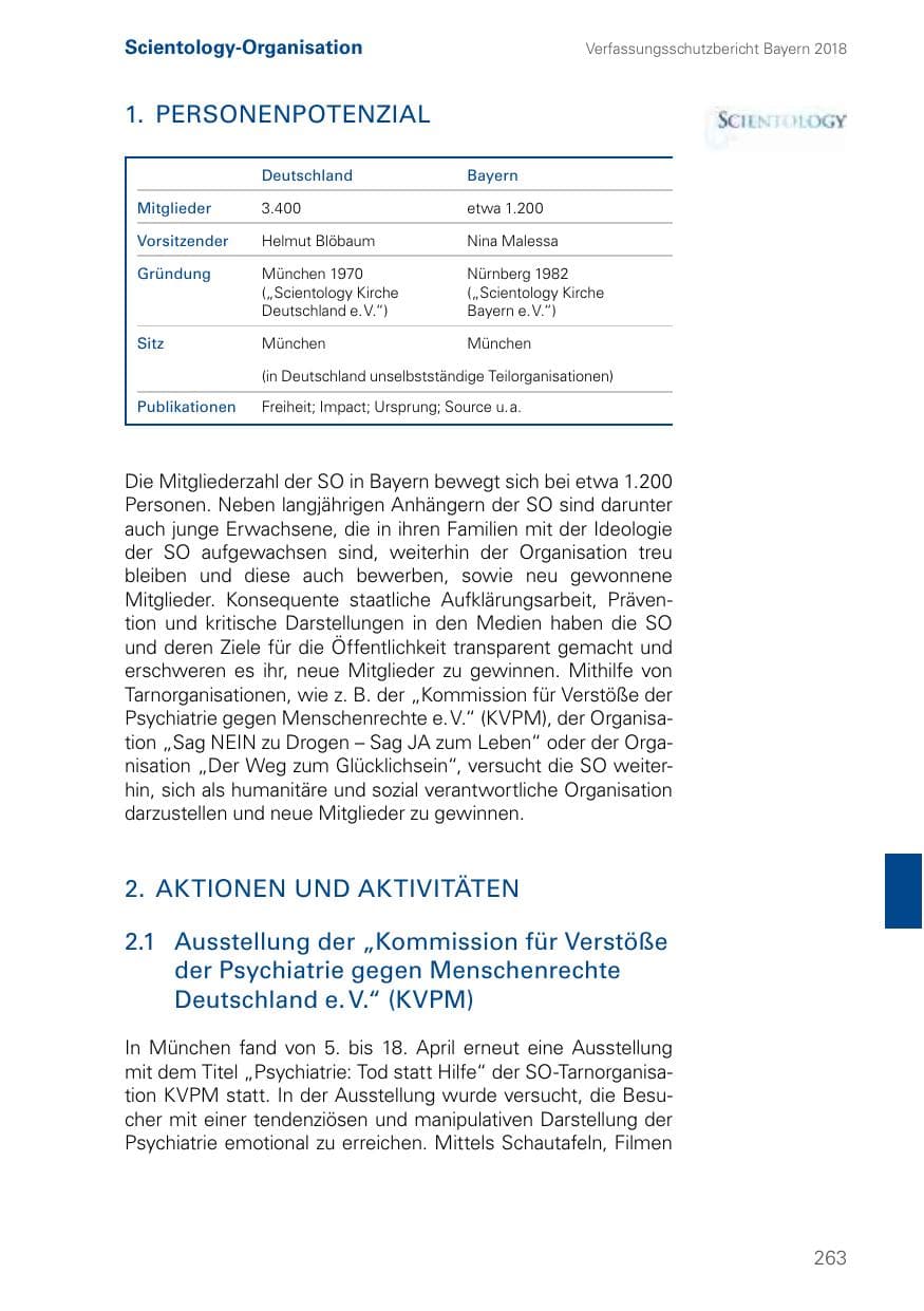 Seite 263 des Verfassungsschutzbericht 2018 Bayern