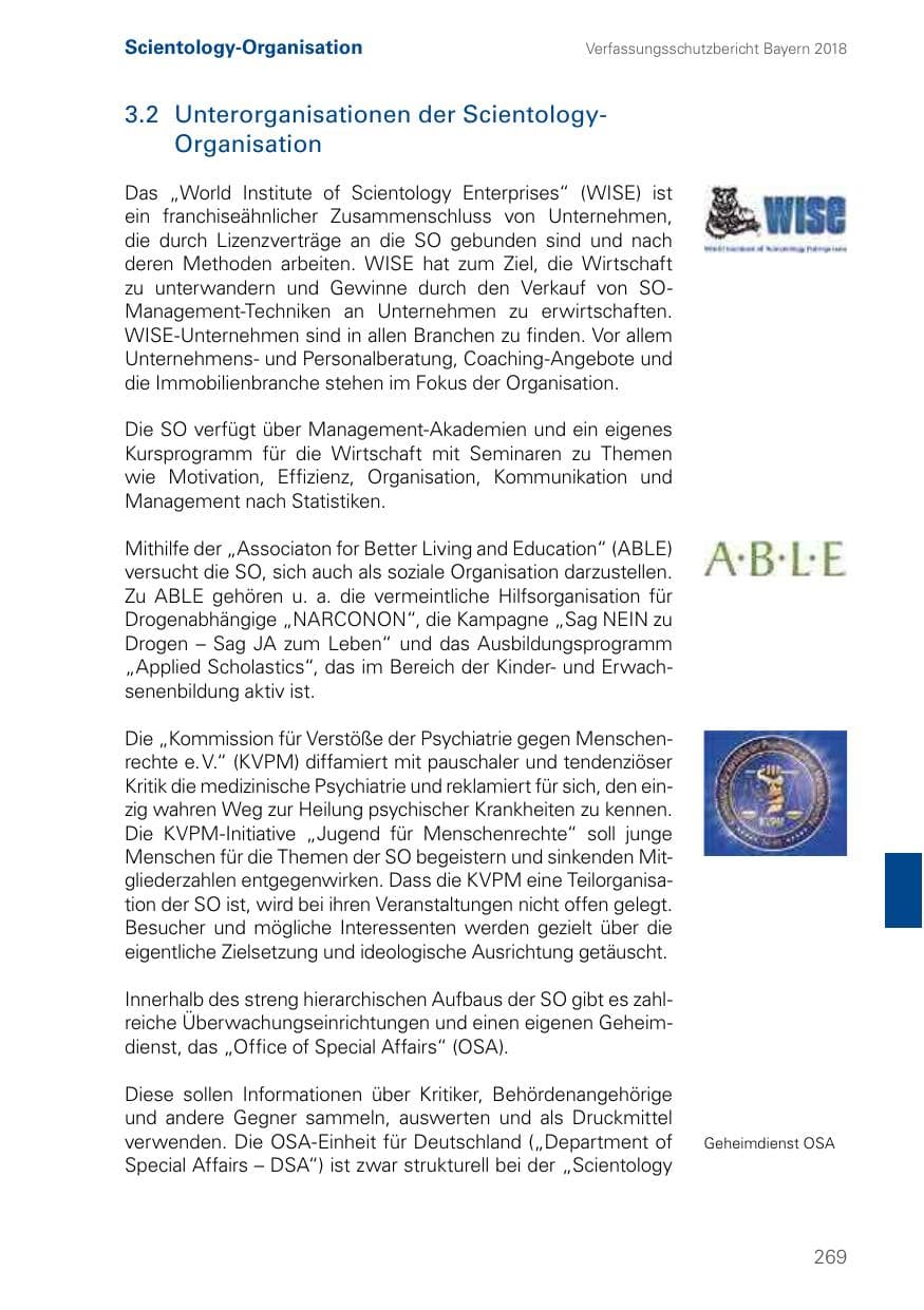 Seite 269 des Verfassungsschutzbericht 2018 Bayern