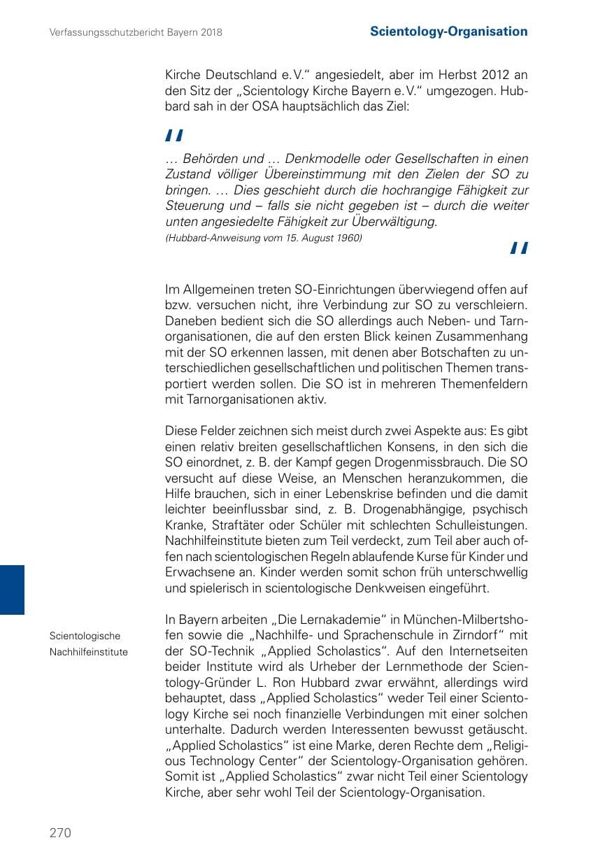 Seite 270 des Verfassungsschutzbericht 2018 Bayern