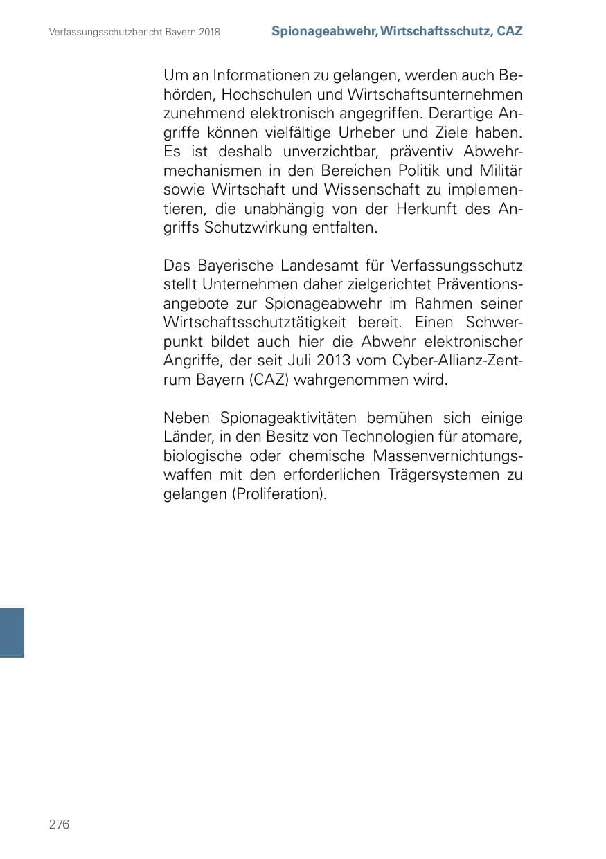 Seite 276 des Verfassungsschutzbericht 2018 Bayern
